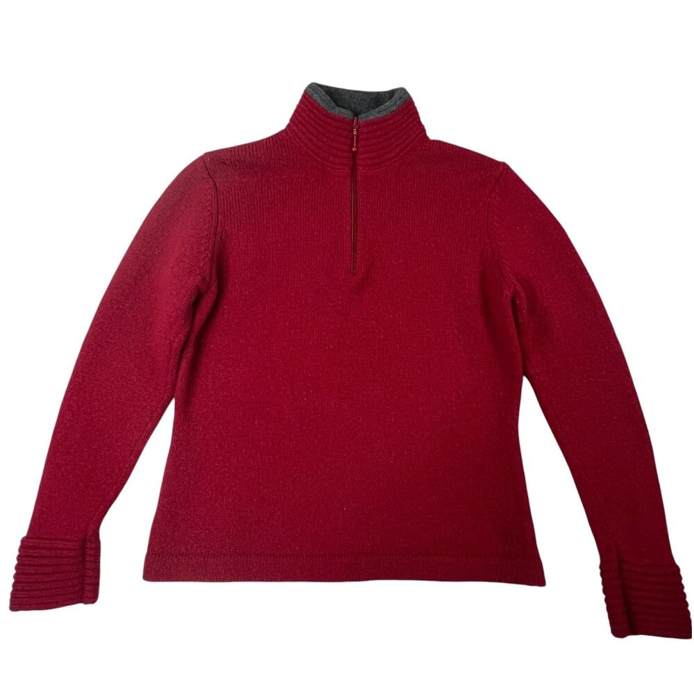 Woolrich‎ 1/4 Zip 100% Wool Sweater Womens PS Pullover Knit Long Sleeve Ruby Red